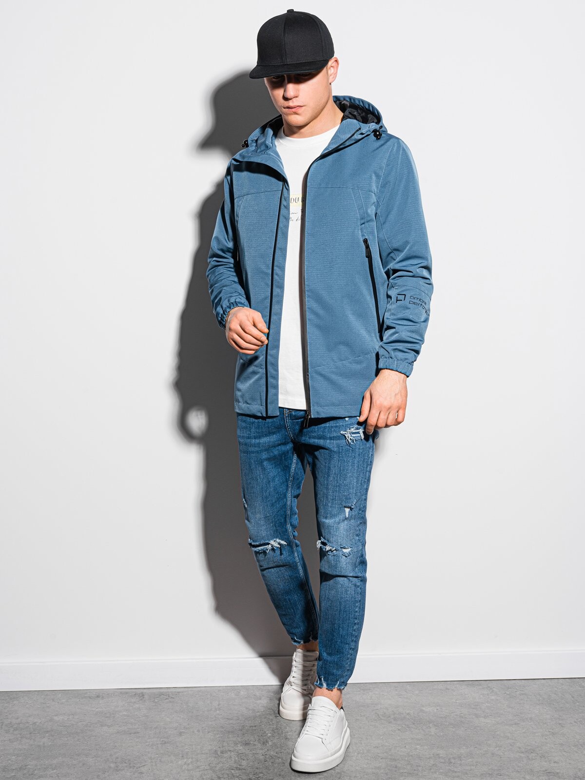 Ombre Men's transitional jacket with hood - blue