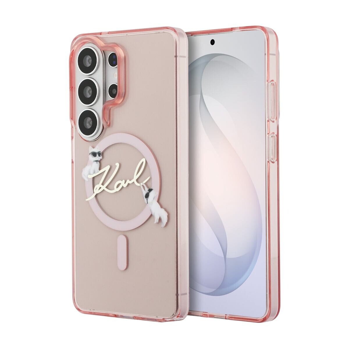 Karl Lagerfeld IML Choupette Karl Script Logo Magnetic Zadní Kryt pro Samsung Galaxy S26 Ultra Pink KLHMS26L5HKSCAP