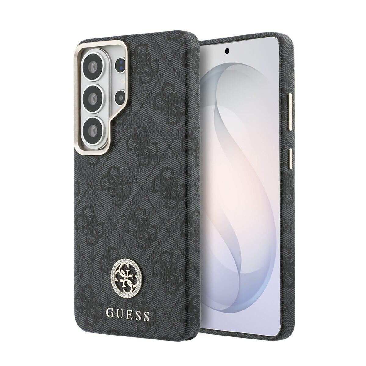 Guess PU Leather 4G Strass Logo Gold Frame Magnetic Zadní Kryt pro Samsung Galaxy S26 Ultra Black GUHMS26LP4GRMDEK