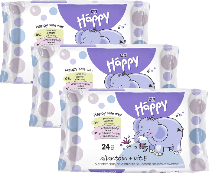 BELLA Happy Čistící vlhčené ubrousky s alantoinem a vitaminem E 3 x 24 ks