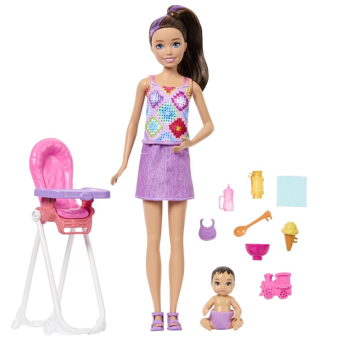 Mattel Barbie Skipper Babysitter chůva s jídelní židličkou