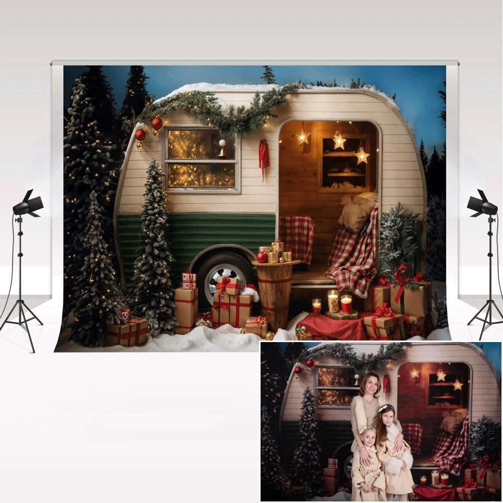 Kate fotografické pozadí vánoční sníh noční les – 3 x 2.5 m