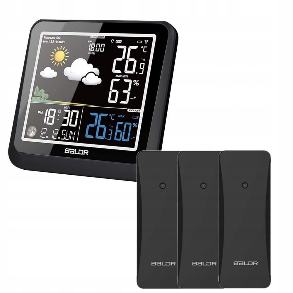 Meteorologická stanice Baldr B0336 Bezdrátový barometr fáze Měsíce 3*snímač