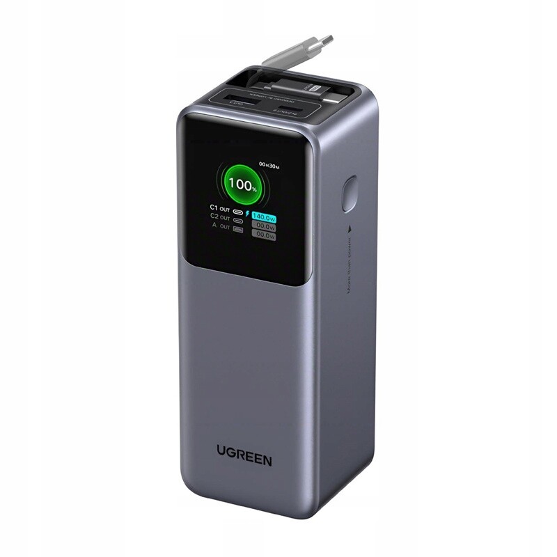 Powerbanka 20000 mAh Ugreen PB726 Usb Usb-c, 165 W, vestavěný kabel (šedý)