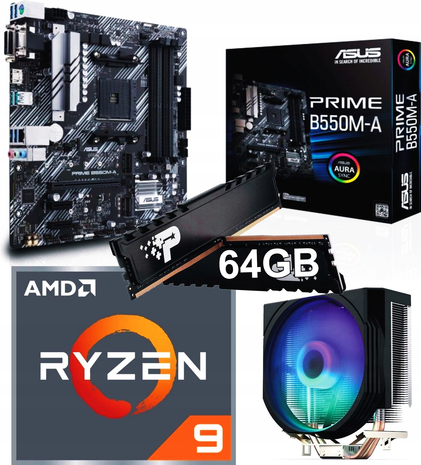 Sada procesoru Ryzen 9 5950X deska Asus 64 Gb DDR4 Endorfy Spartan Rgb