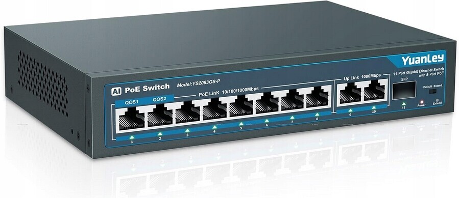 11portový gigabitový přepínač PoE 8 portů PoE+ 1000 Mbps 1 port Sfp