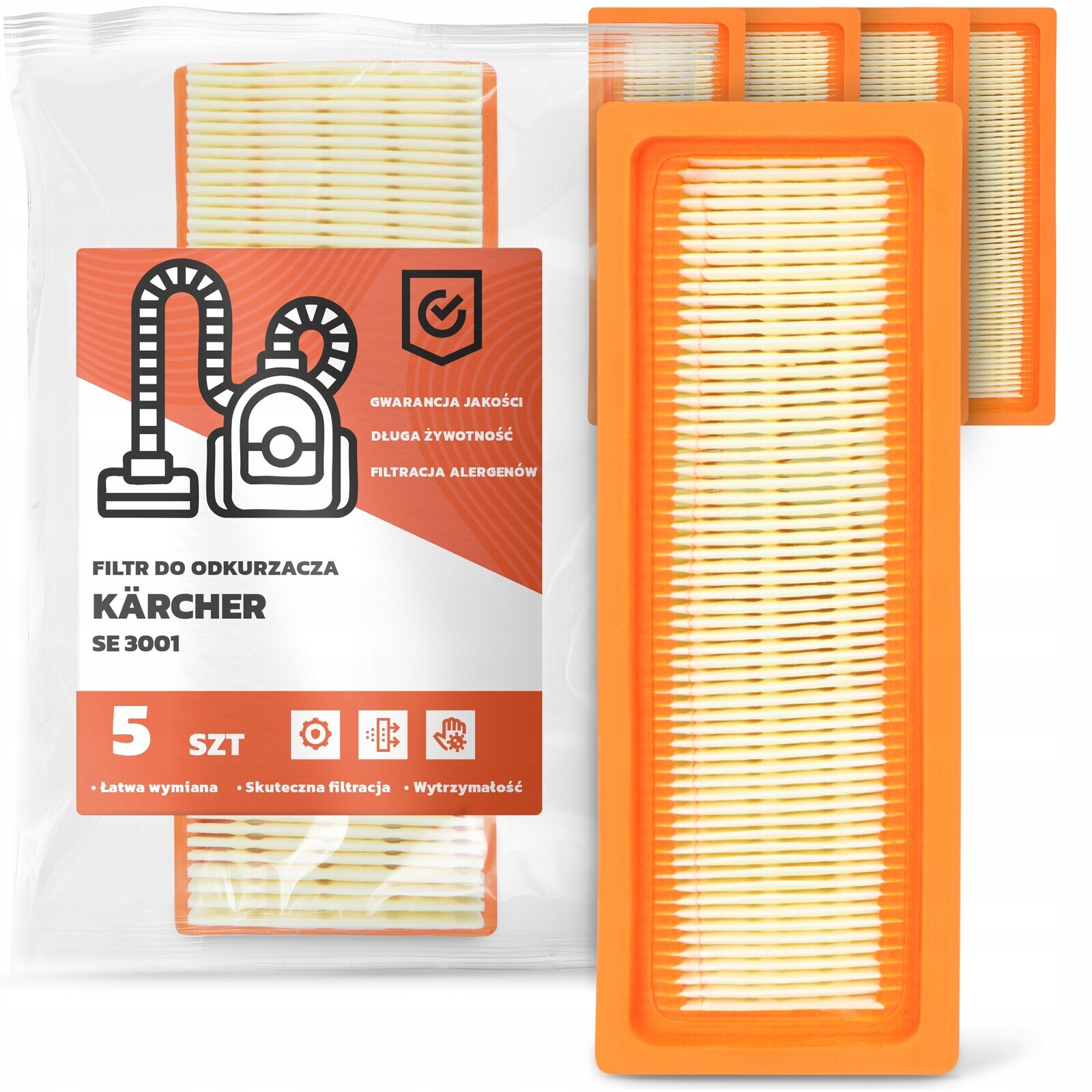 5 x Vzduchový Filtr pro vysavač Kärcher Se 3001 Omyvatelný Silný Em-w