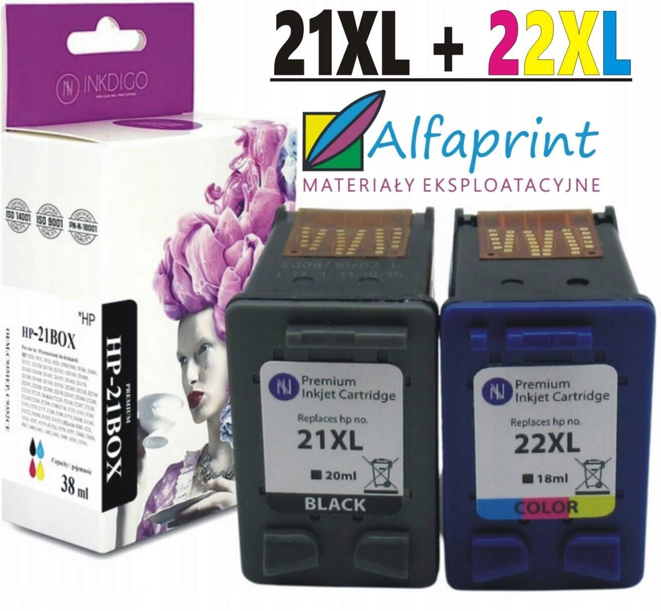 Komplet Tusz pro Hp 21XL 22XL černý barevný pro Hp F4180 F2280 F2180 F380