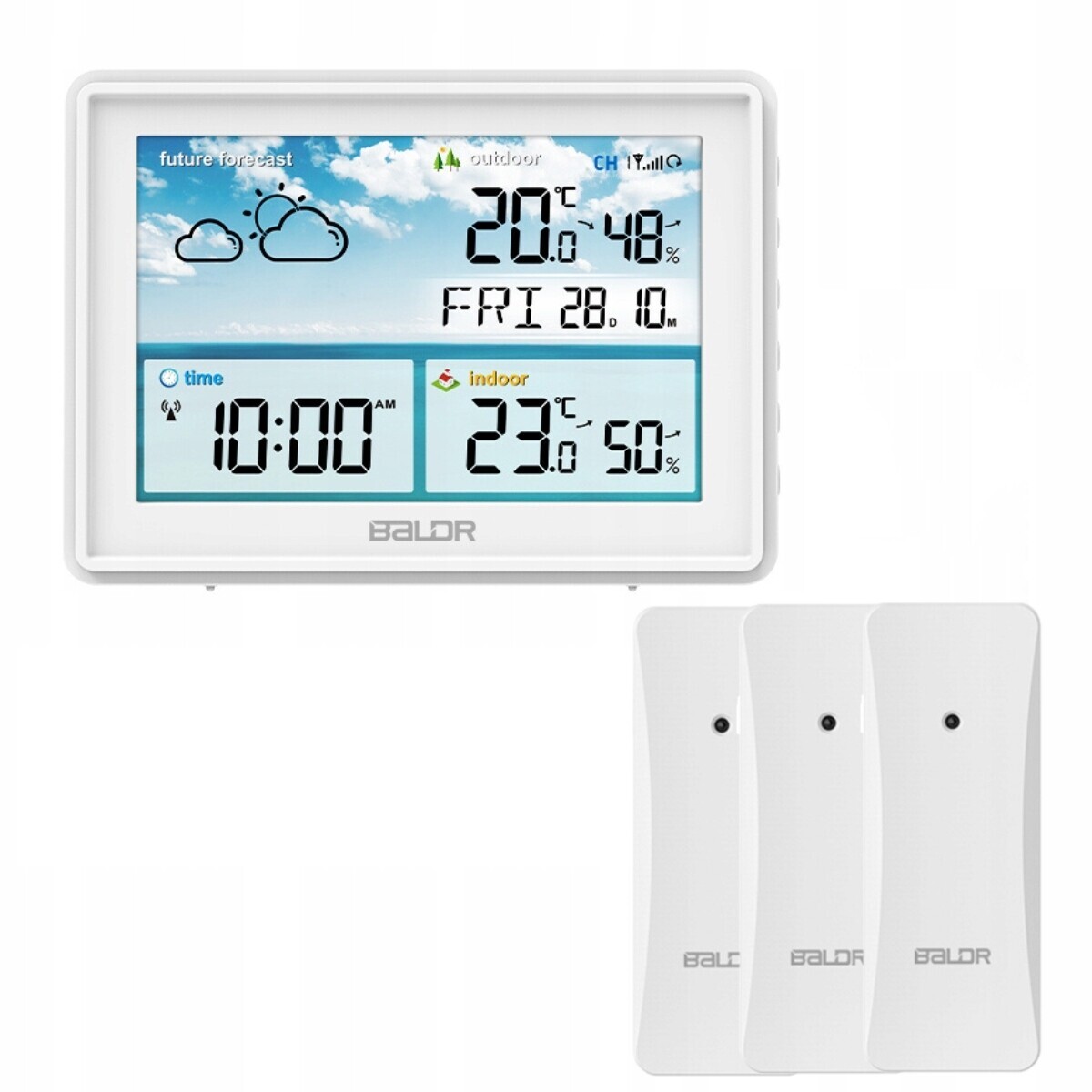 Meteorologická stanice Baldr B0359B Předpověď teploty alerty 3*senzor