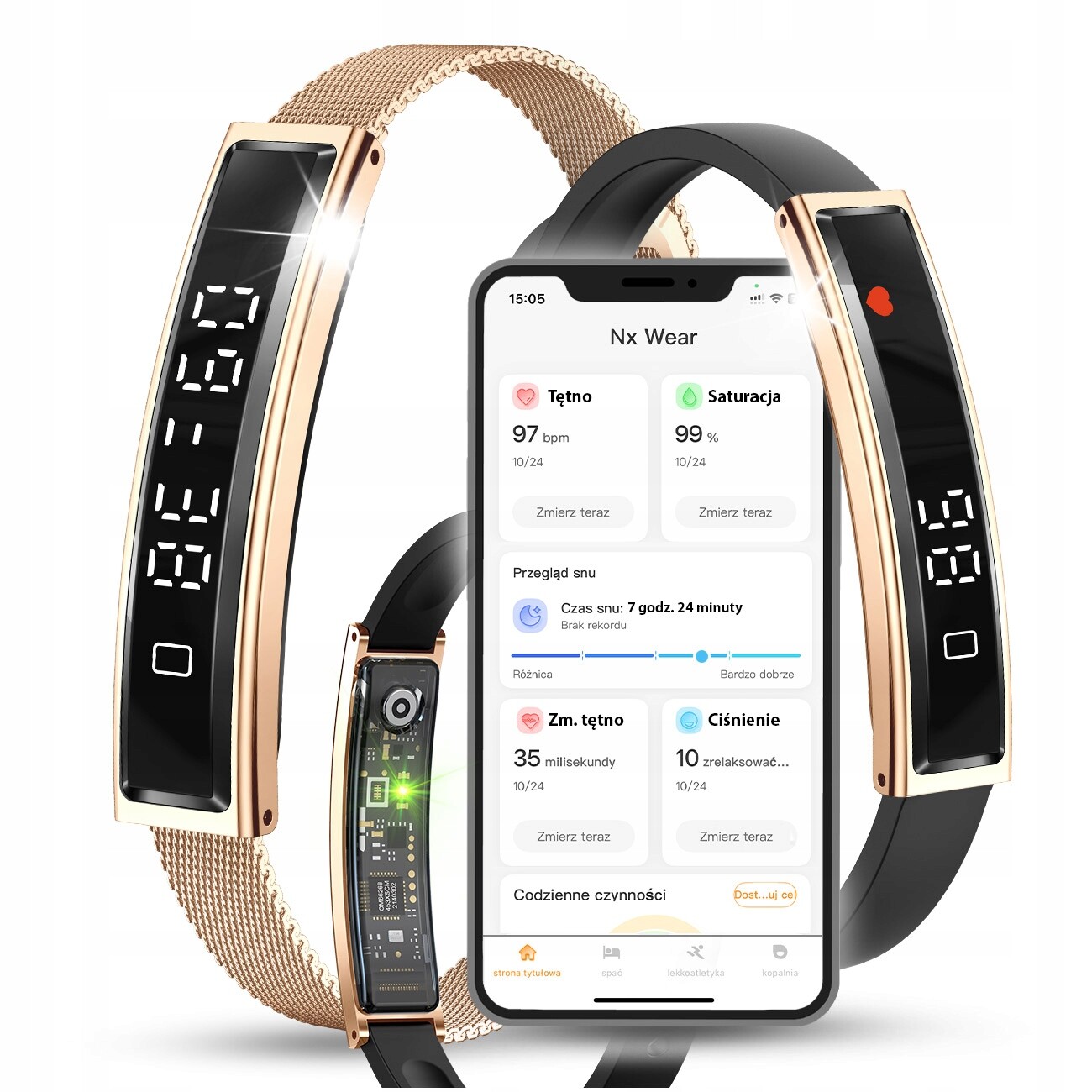 Smartband BT5.3 Řemínek Monitor srdečního tepu Smart Bracelet Vodotěsný Kroky