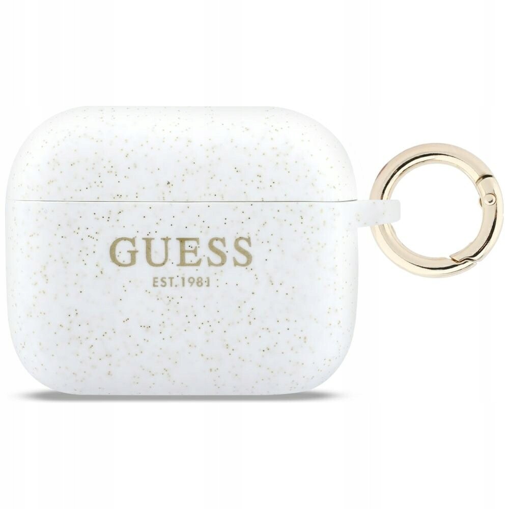 Pouzdro Guess Silicone Glitter Ring pro AirPods Pro 3, bílé