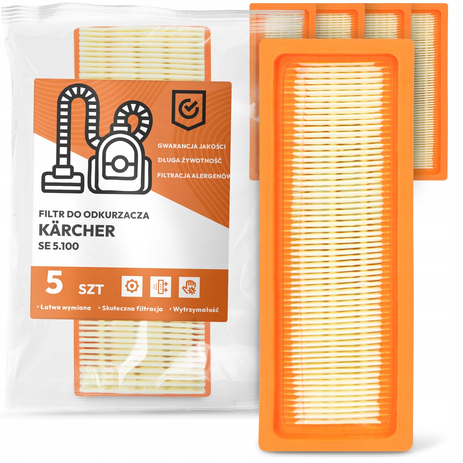 5 x Vzduchový Filtr pro vysavač Kärcher Se 5.100 Omyvatelný Silný Em-w