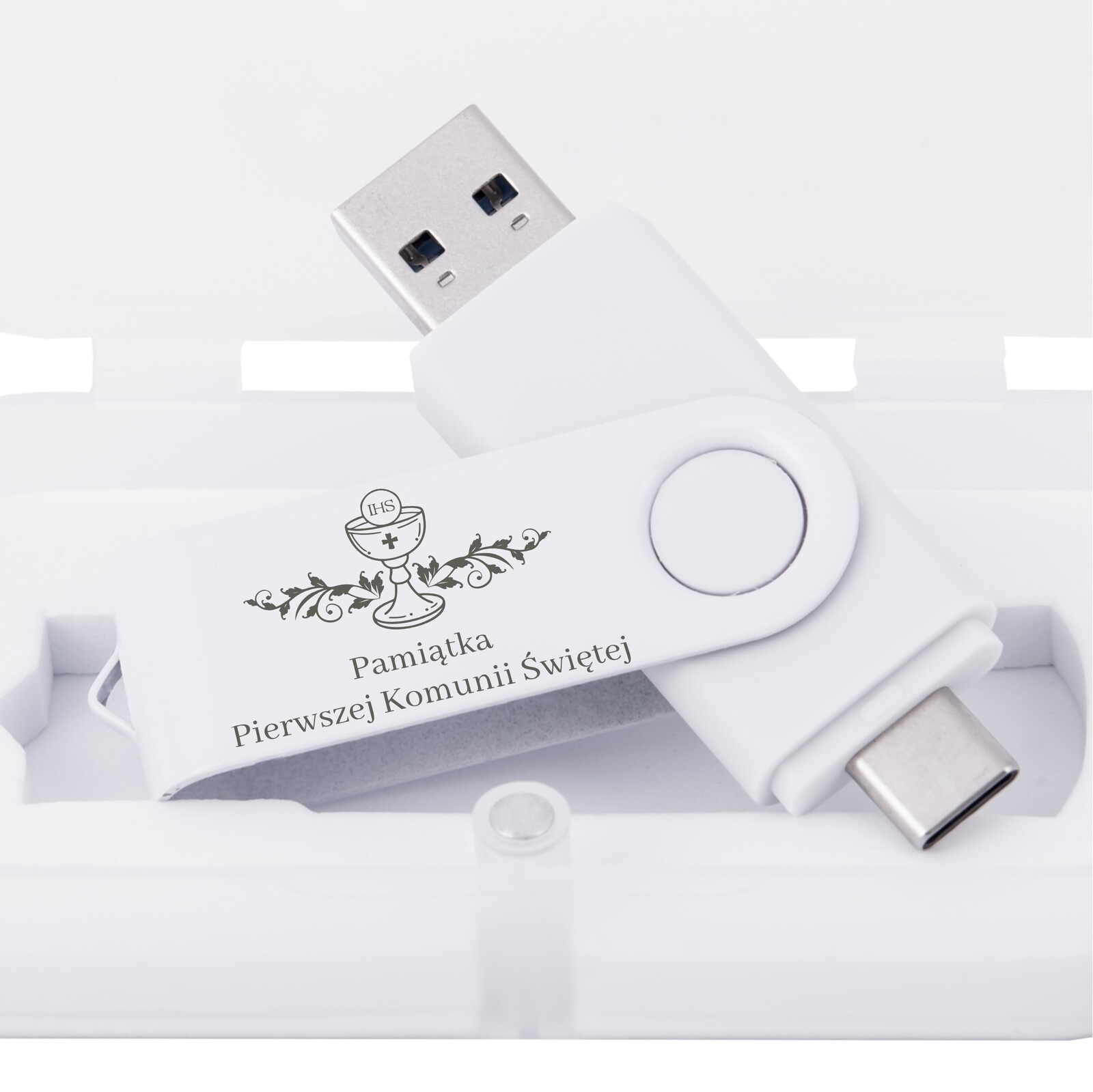 Pendrive na přijímání I Svaté Přijímání 128 Gb 3.0 Usb-c Gravírování k prvnímu svatému přijímání Krabička