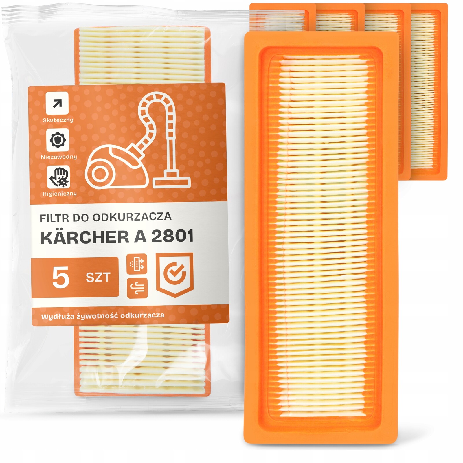 5 x Vzduchový Filtr pro vysavač Kärcher A 2801 Omyvatelný Silný Em-w
