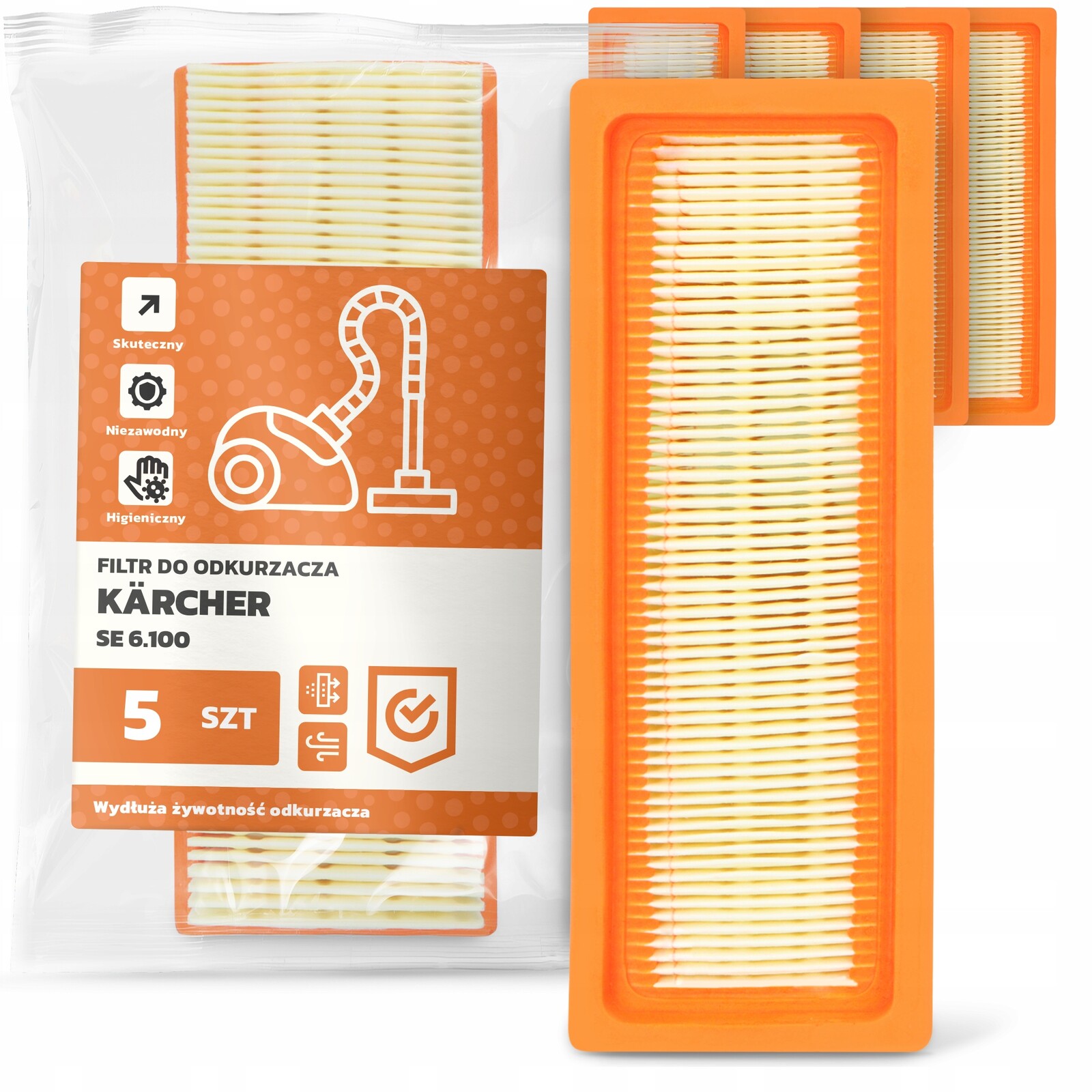 5 x Vzduchový Filtr pro vysavač Kärcher Se 6.100 Omyvatelný Silný Em-w
