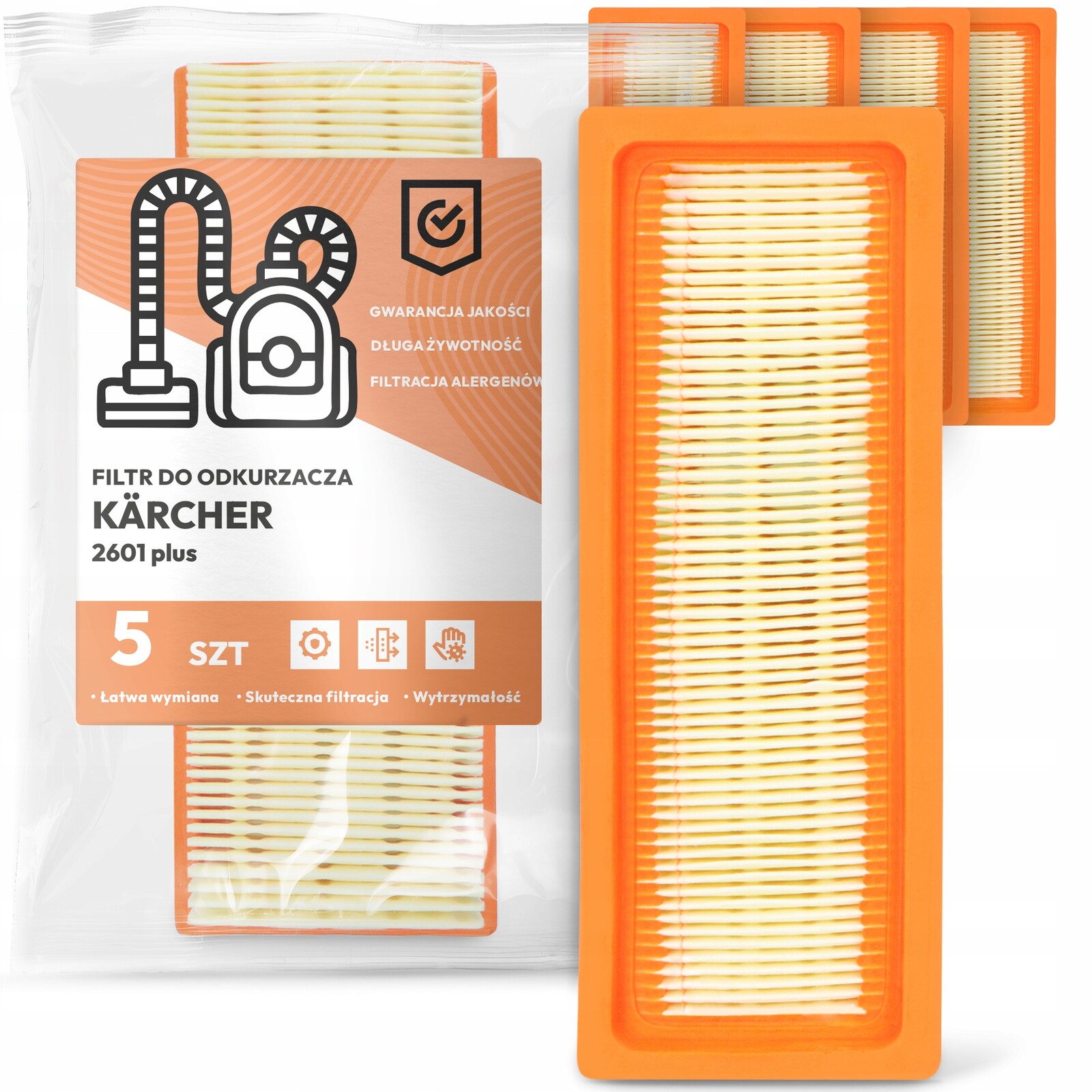 5x Vzduchový Filtr pro vysavač Kärcher 2601 plus Omyvatelný Silný Em-w