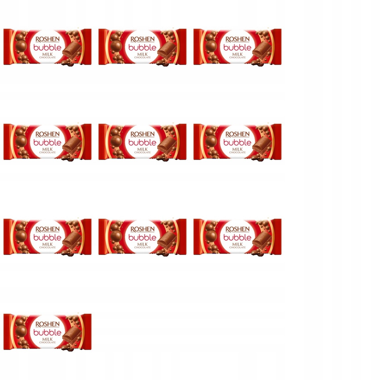 10 x 80 g Roshen čokoláda mléčná bublinková, Půlka Kartonu