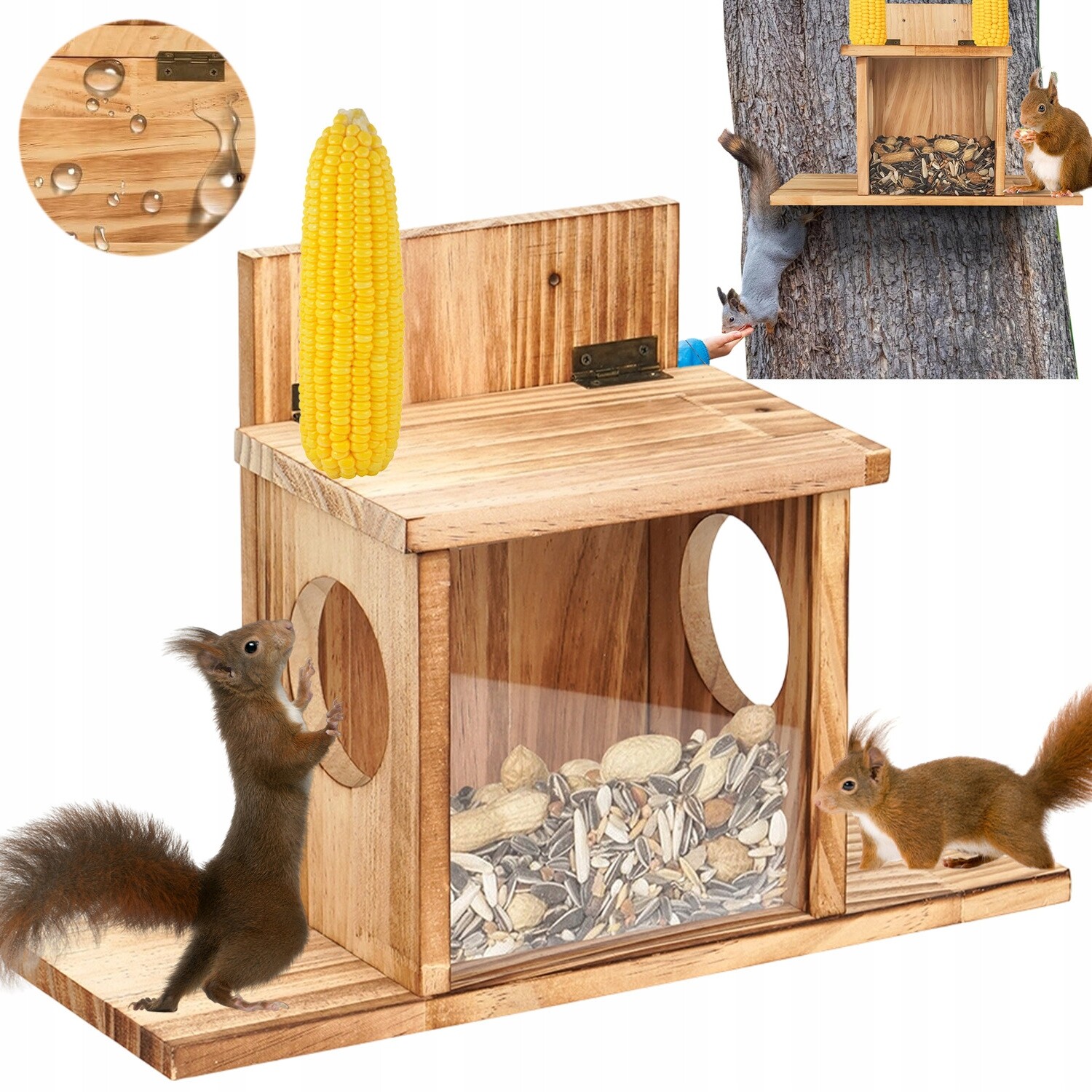 Krmítko Pro Veverky S Dřevěným Podavačem A Průhledným Krytem