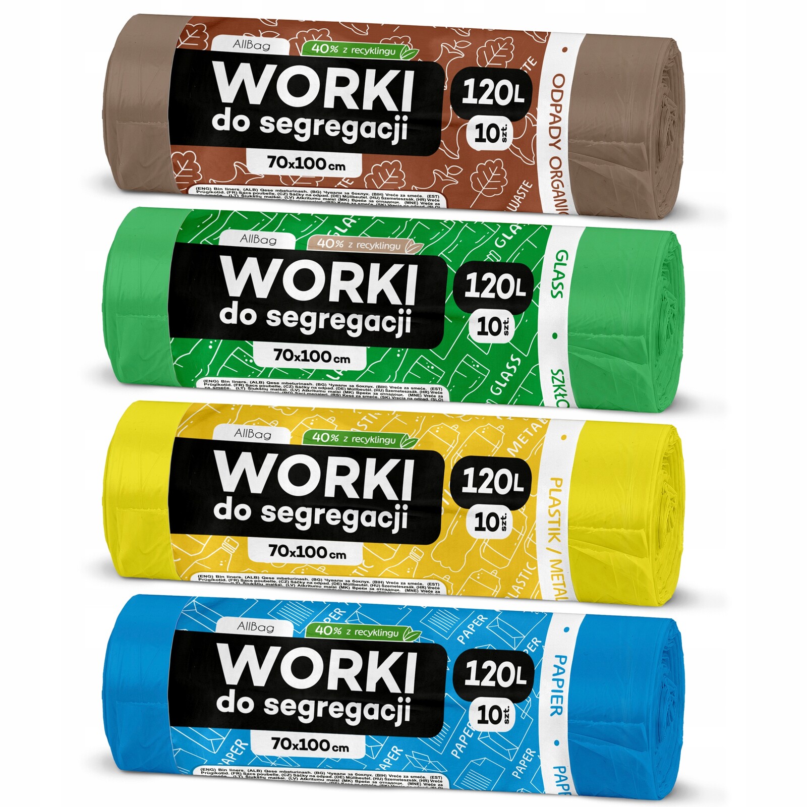 Velké Sáčky Na Tříděný Odpad 120 L Recyklovaný Papír Plast Sklo Bio