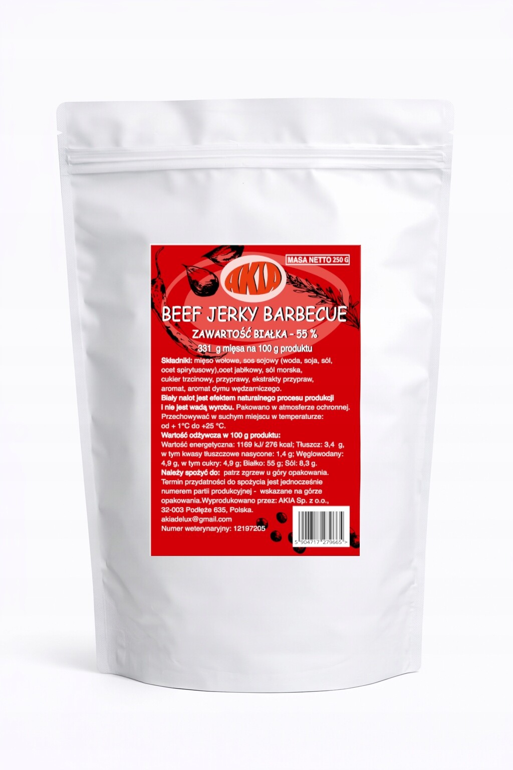 Akia Beef Jerky, sušené maso, sušené hovězí maso Barbecue, Bbq 250 G