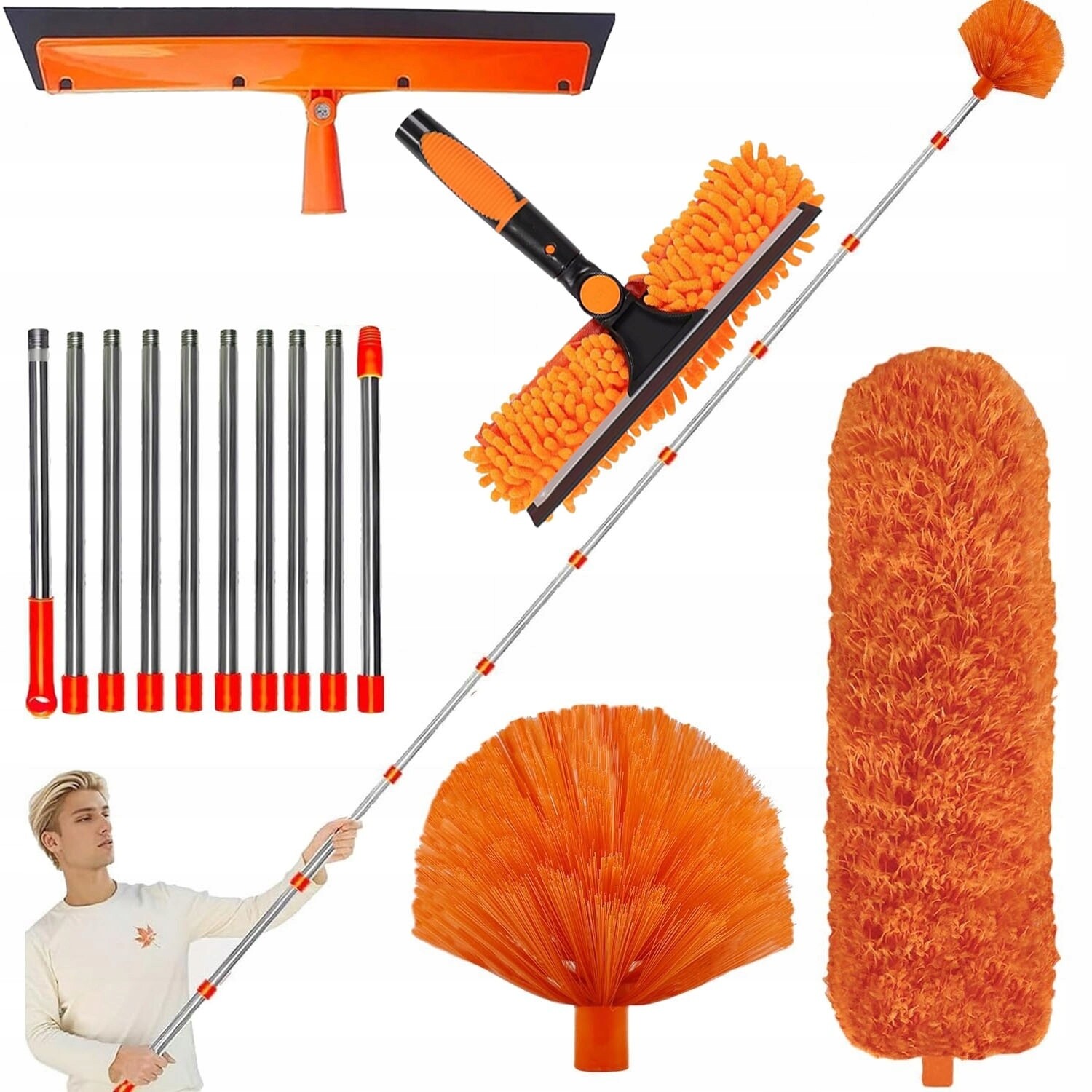 Teleskopický kartáč na prach Metla 4v1 Dlouhá 4 Vyměnitelné Nástavce XXL