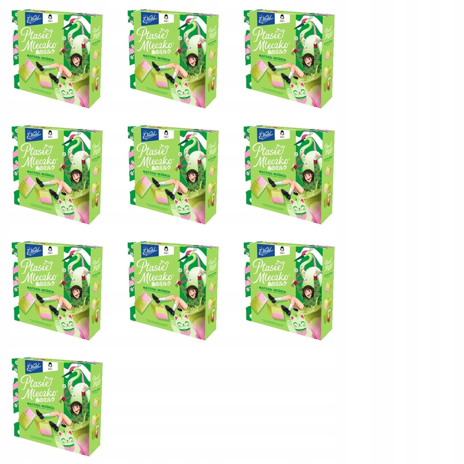 10 x 340 g Ptačího Pěnové Bonbóny matcha višeň v bílé čokoládě