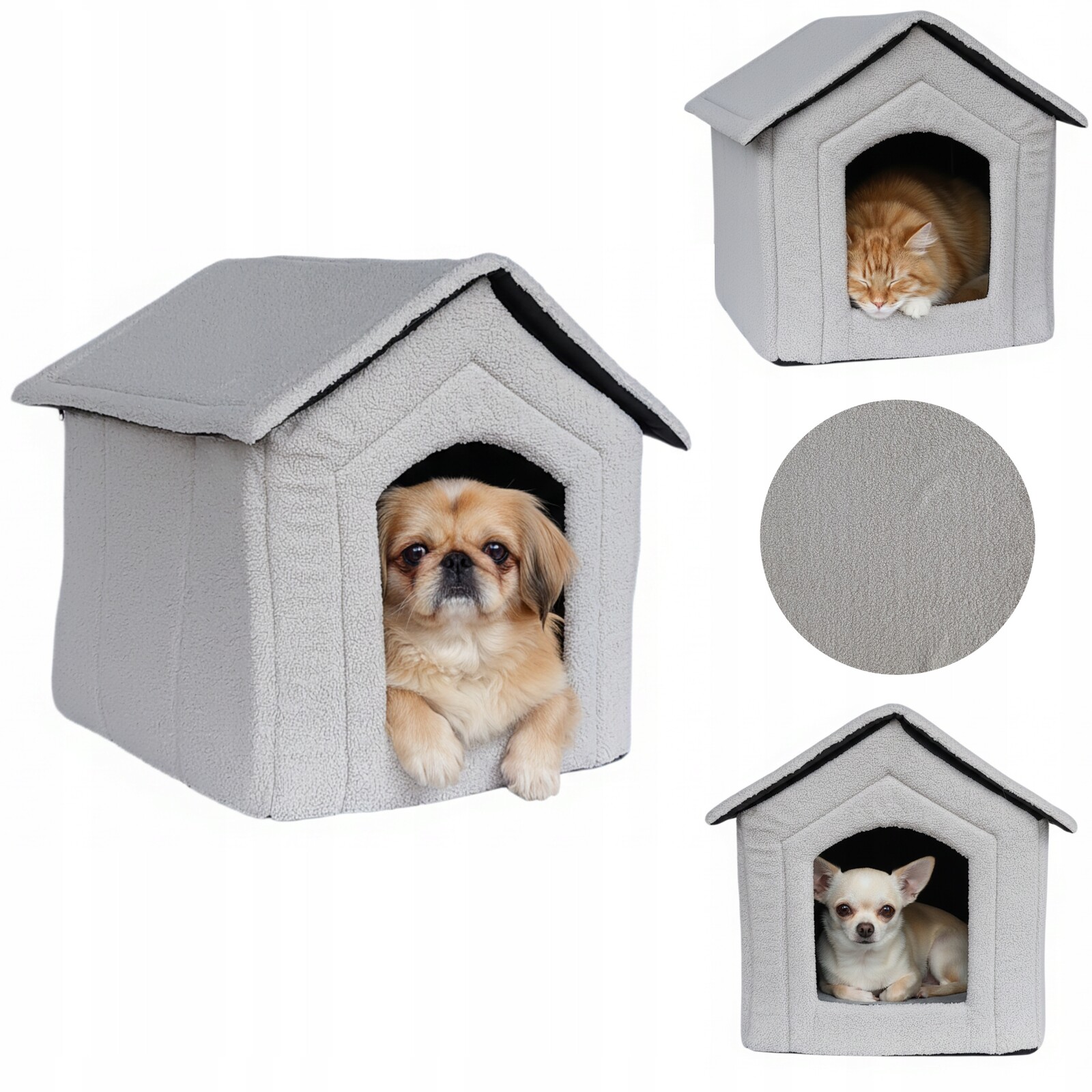 Domeček boucle pro středního psa a kočku Plyšová budka do domu skládací ecru XL