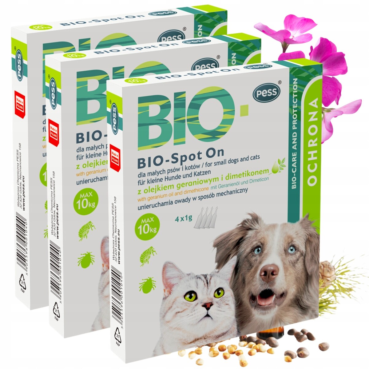 Kapky Na Blechy A Klíšťata Pro Malého Psa A Kočku Pess Bio Spot On 4 x 1 g x 3