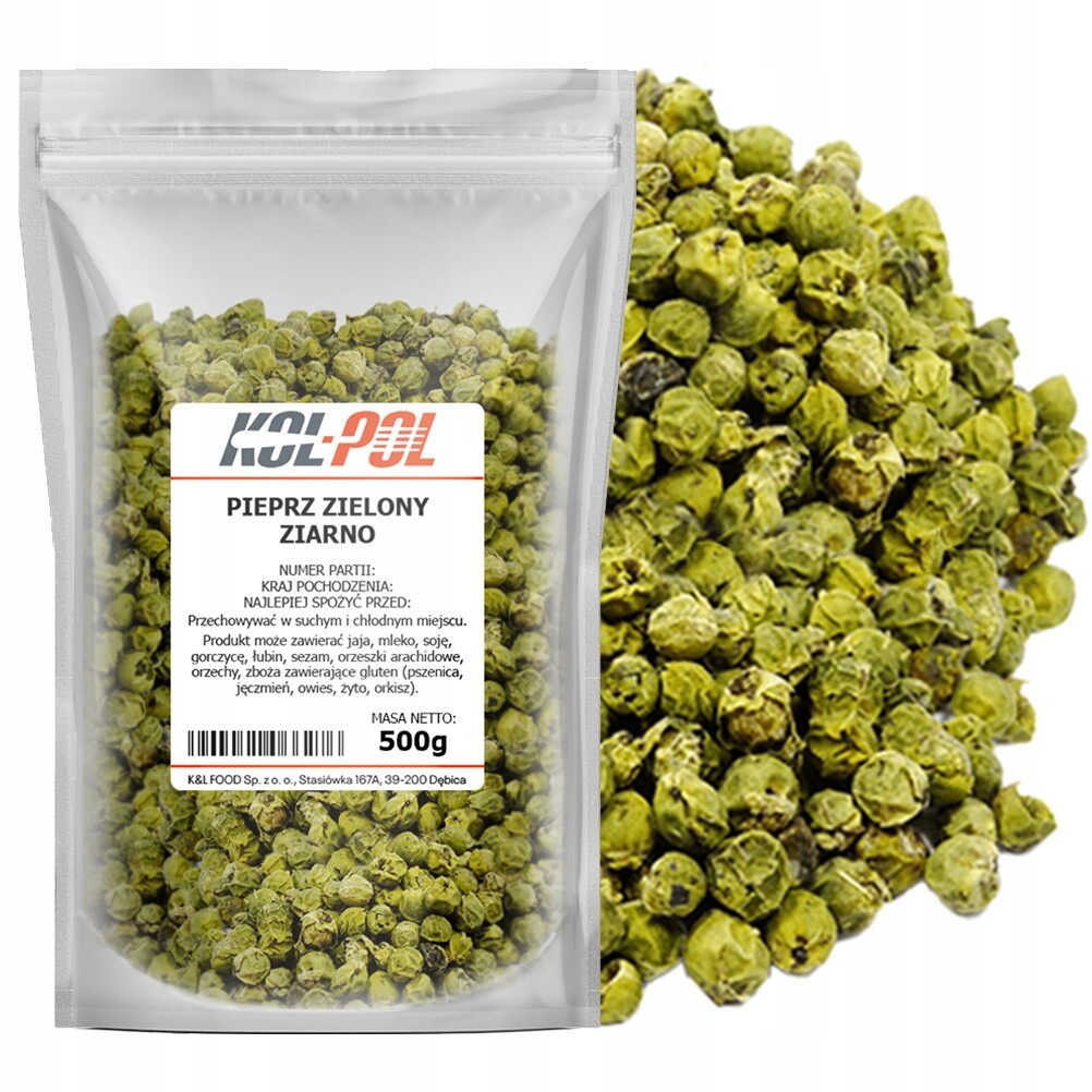 Zelený Pepř Zrnitý 500 g Aromatické přírodní zrno kvalita Kol-Pol