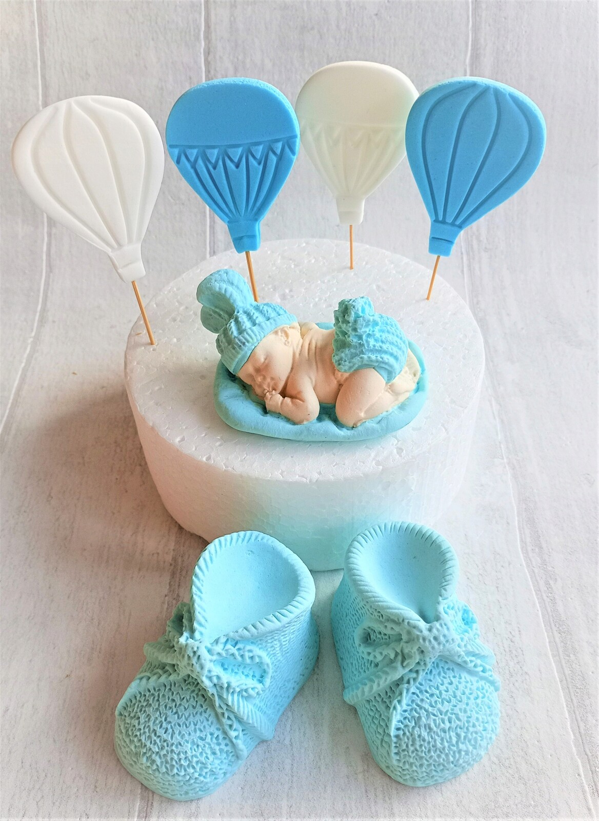 Miminko botičky létající balónky Dekorace na křtiny z cukrové hmoty