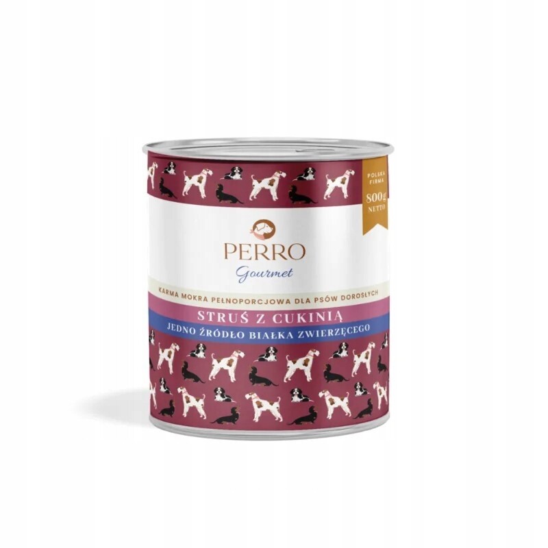 Perro Pštros s cuketou Monoproteinové Krmivo Vlhké pro psa 6x800g Nový produkt