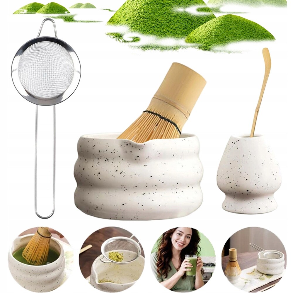 Dárková Sada Na Čaj Matcha Šálek Metlička Podstavec 5KS