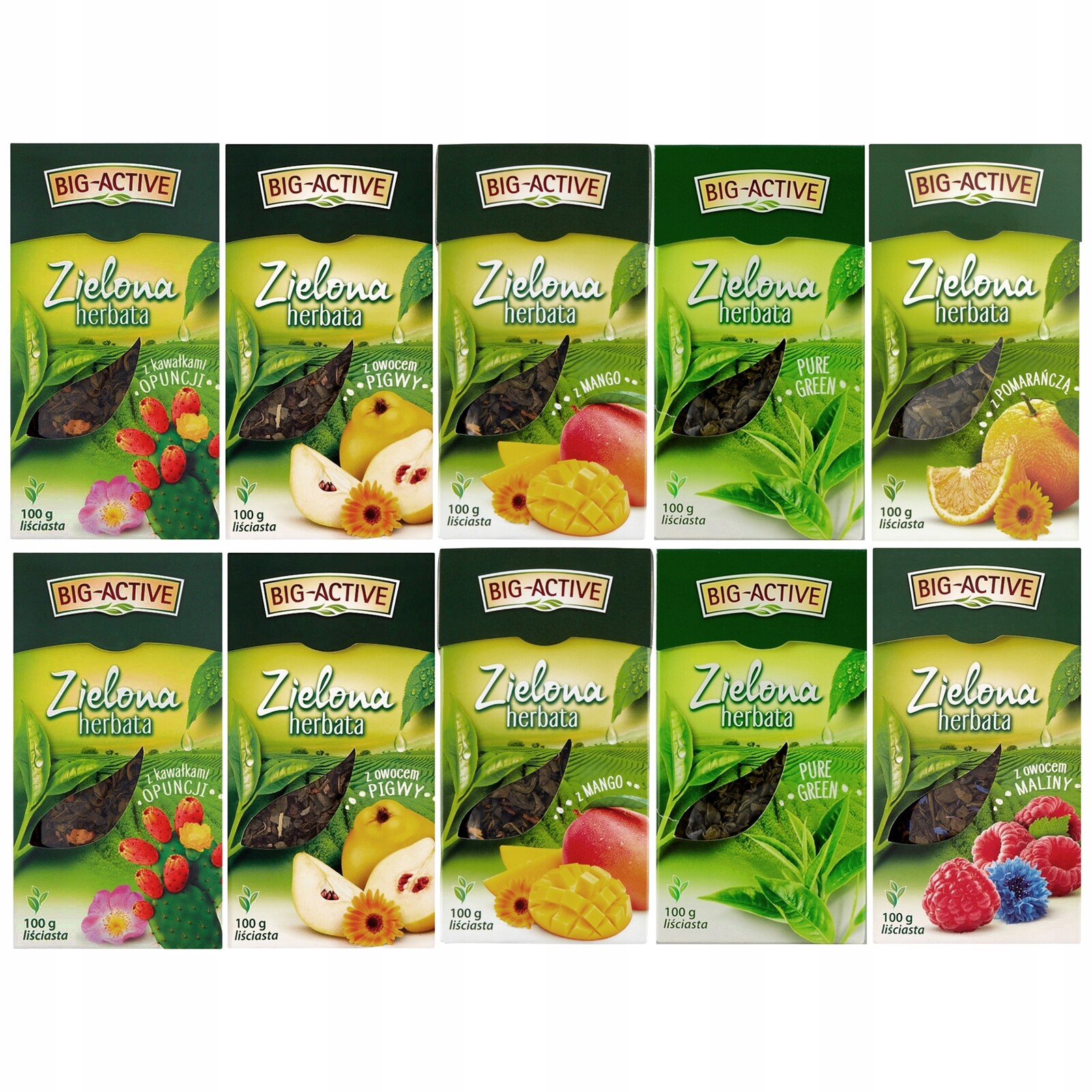Degustační sada 10 zelených čajů Big Active listová s přísadami
