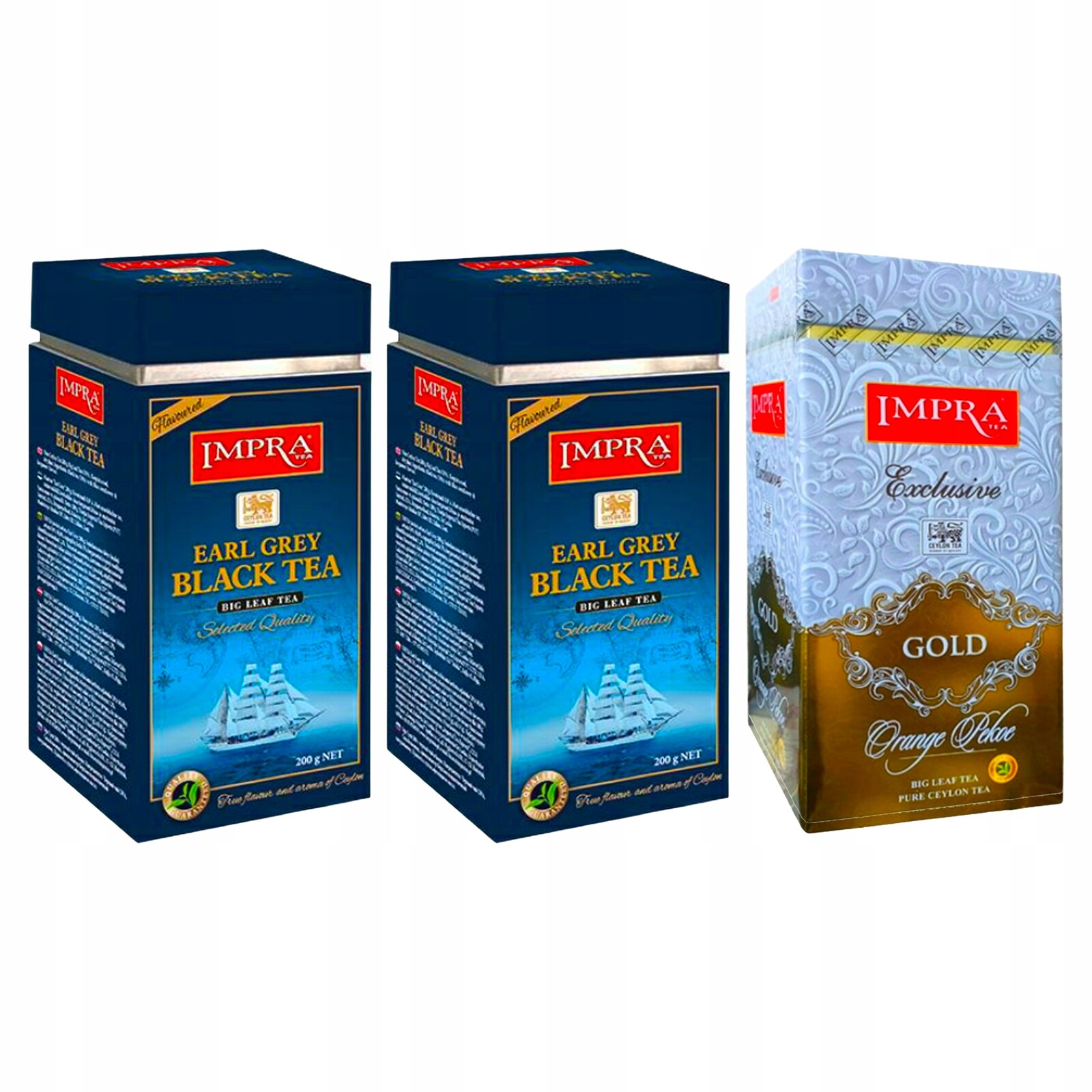 Sada 3 černých listových čajů Impra v plechovce 2xEARL Grey Gold 3x200g