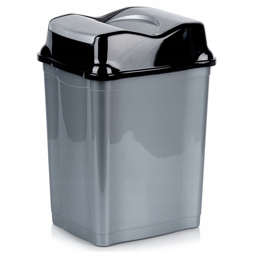 Odpadkový Koš 28 L S Výklopným Černým Víkem, Šedý Lesklý Plast