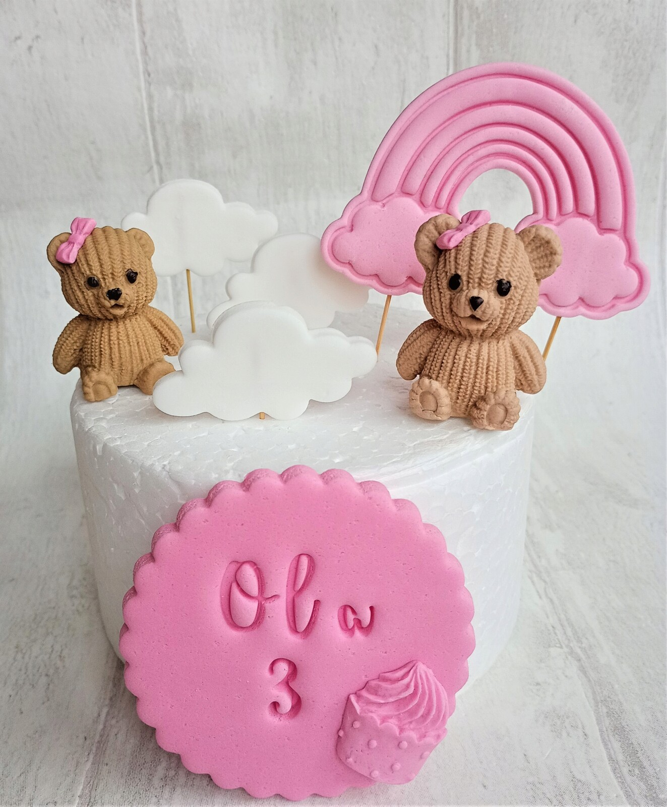 Medvídek 2 medvídci etiketa duha obláčky dekorace z cukrové hmoty Křest