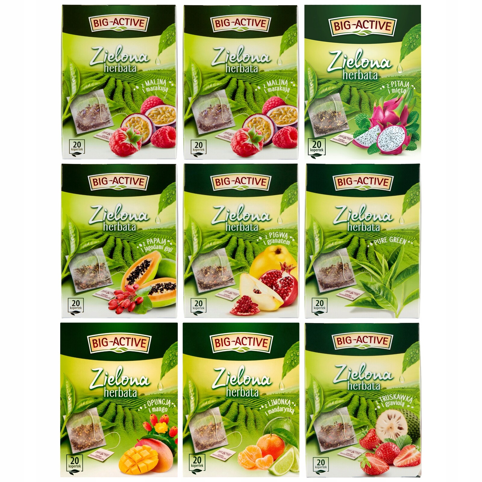 Dárková sada 9 expresních zelených čajů Big Active 8 příchutí
