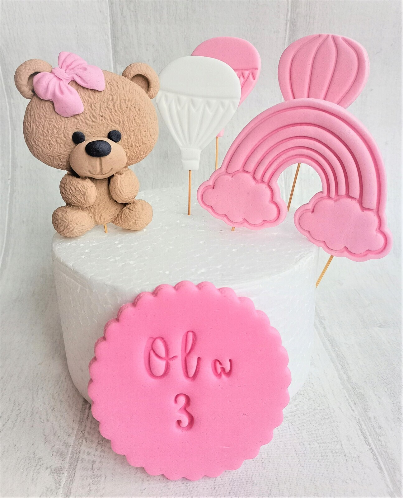 Medvídek medvídek etiketa balónky duha Dekorace na křtiny rok cukrové hmoty