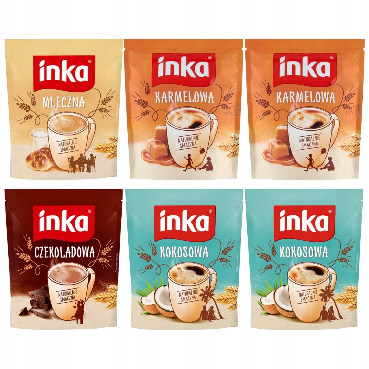 Set Inka káva káva Kokosová Karamelová Mléčná Čokoládová 6x200g