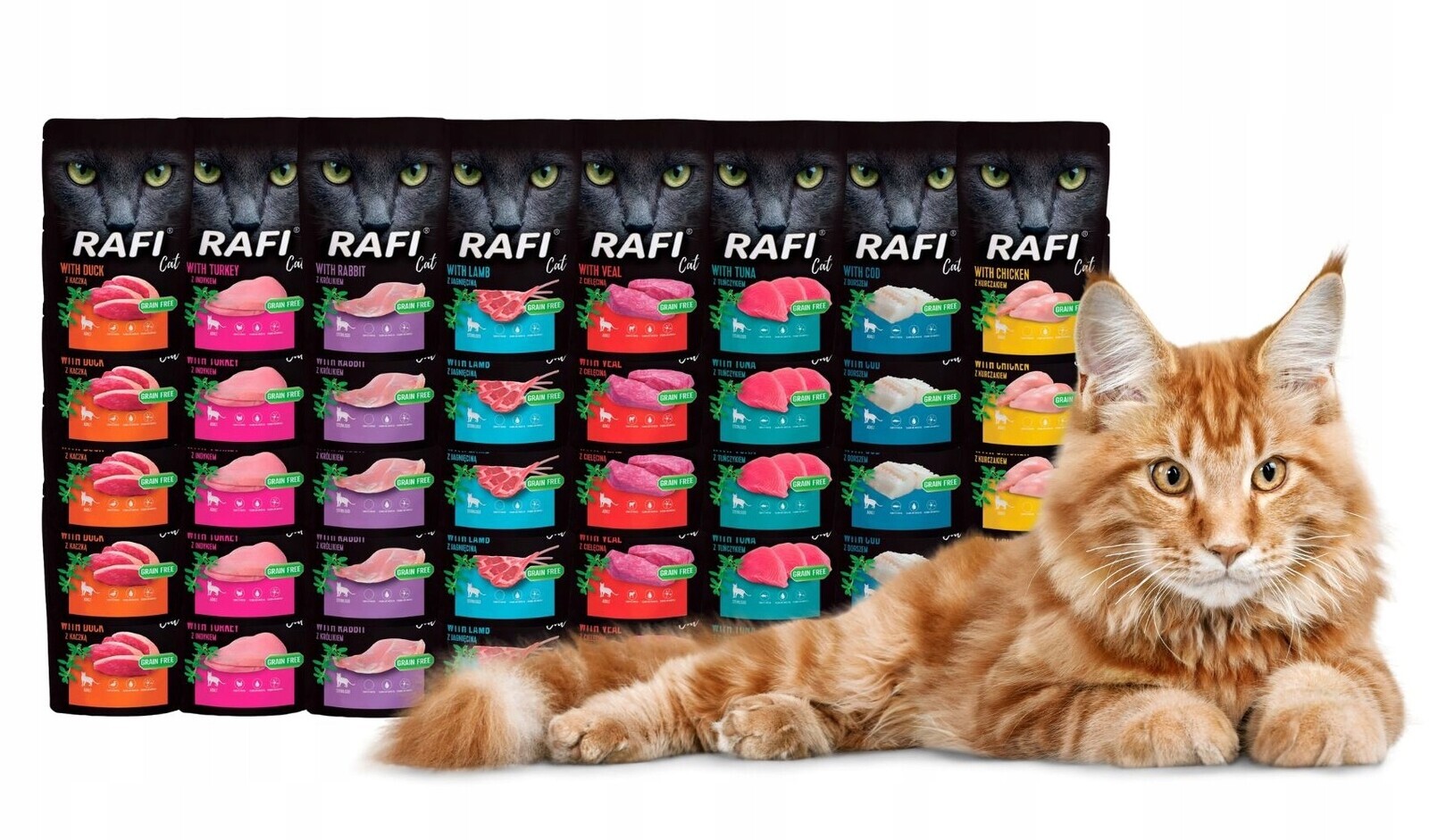 Rafi mokré krmivo pro kočky mix chutí 40x100g Bez Obilí Dolina Noteci
