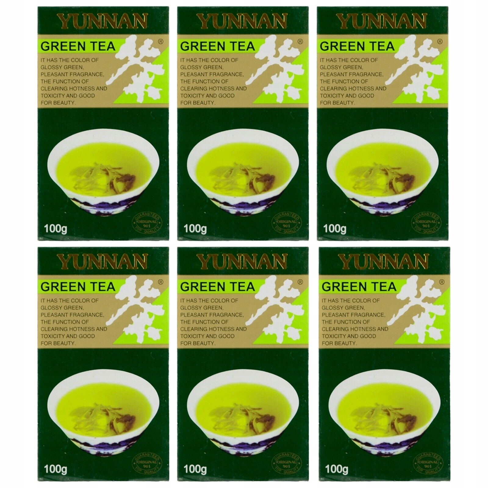 Sada 6 zelených Listových čajů Yunnan G901 čaj nálepka