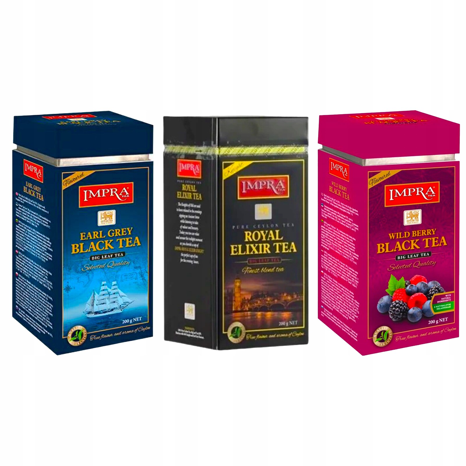 Sada 3 listových čajů Impra Earl Grey Wild Berry, Royal Elixir 3x200 g