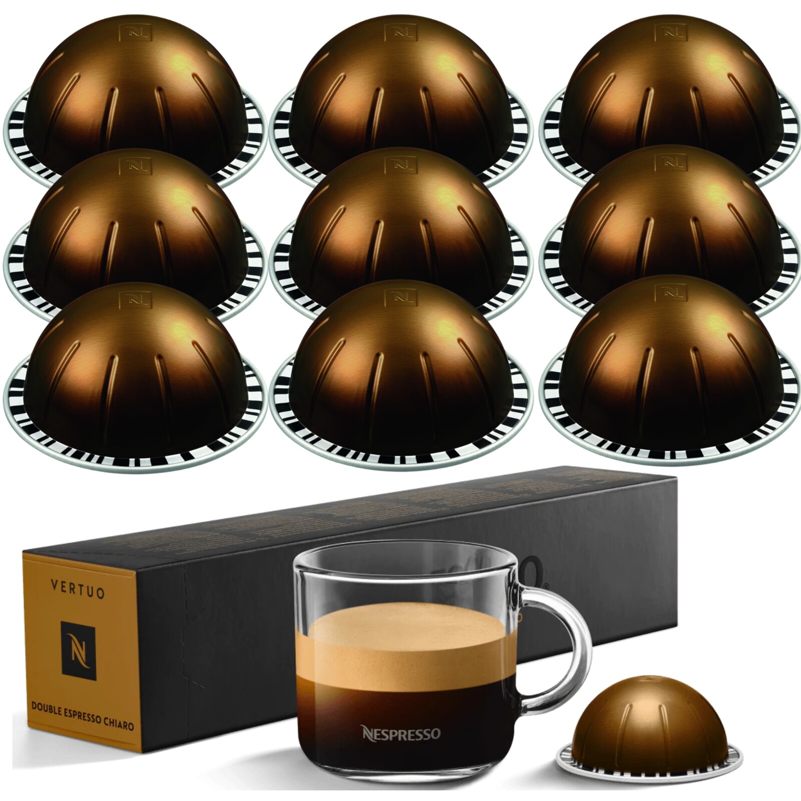 Kapsle Pro Nespresso Vertuo Double Espresso Chiaro 80 ML Silné Obiloviny 8