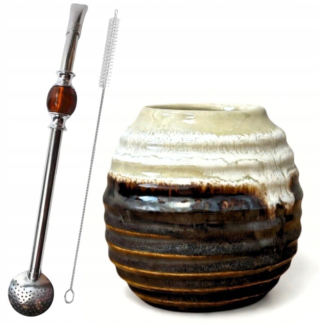 Sada keramických tykví „Pneumatika“ Hrnek pro Yerba Mate Bombilla