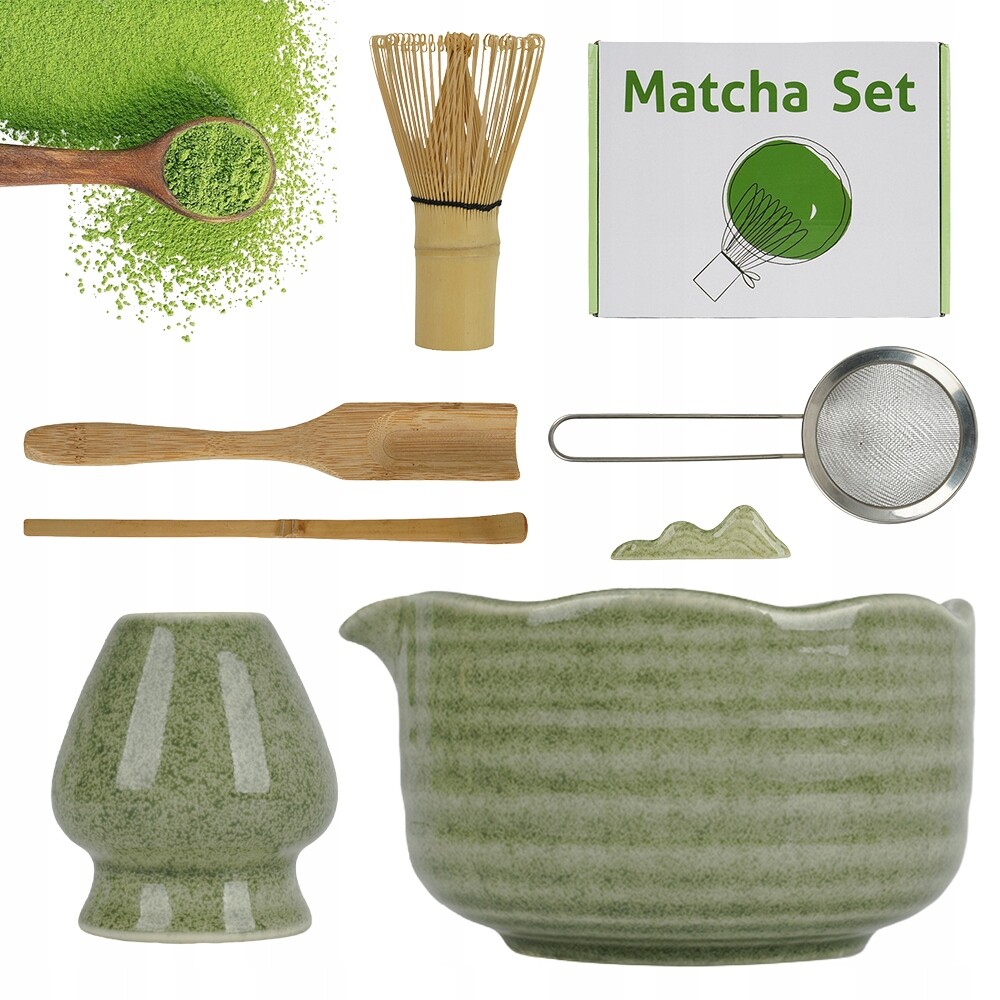 7X Sada Na Čaj Matcha Keramická Šálek Metla Lžíce Šlehací Metla