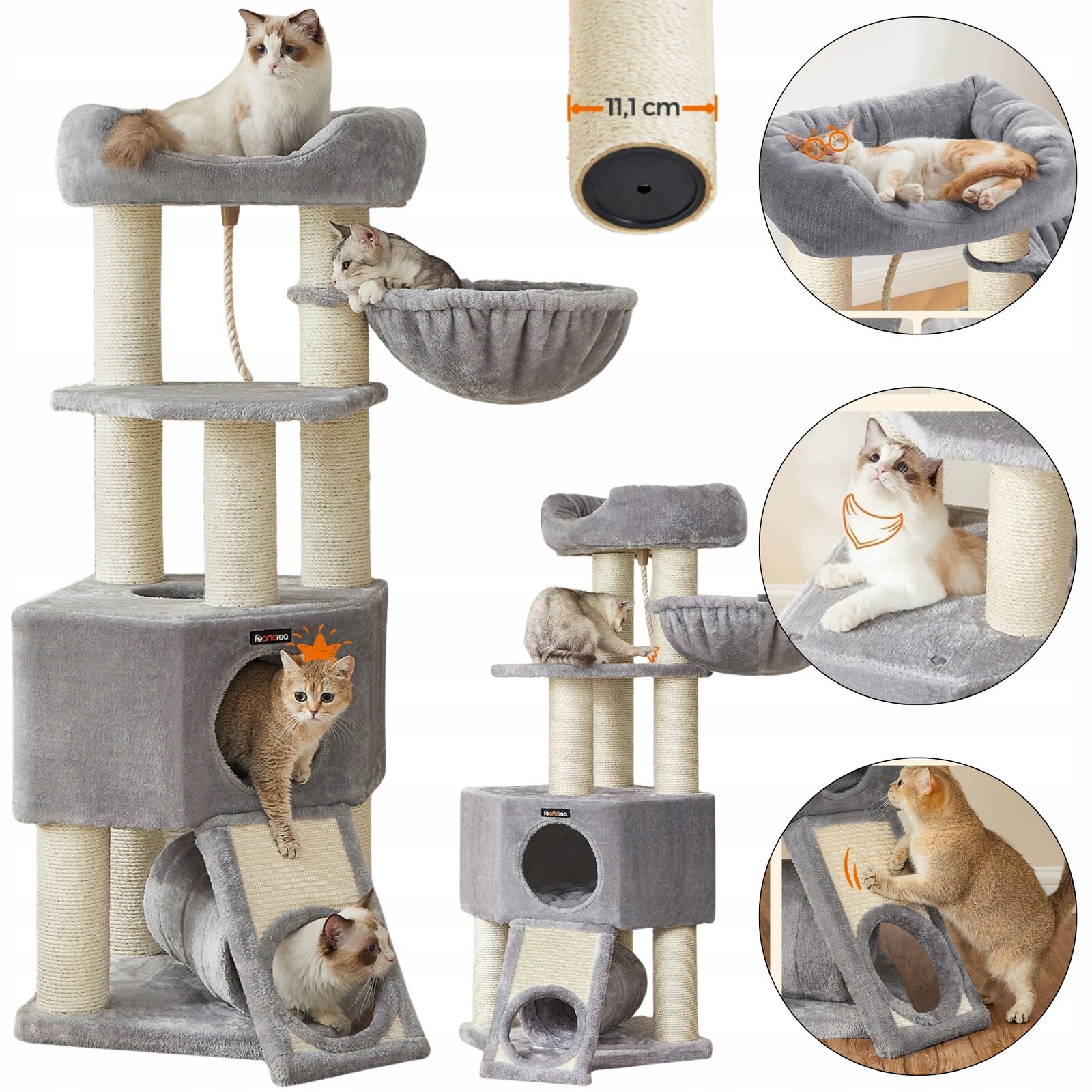 Škrabadlo pro kočky, pro kočičí rodiny, velmi pevné, stabilní, béžové, 141 cm