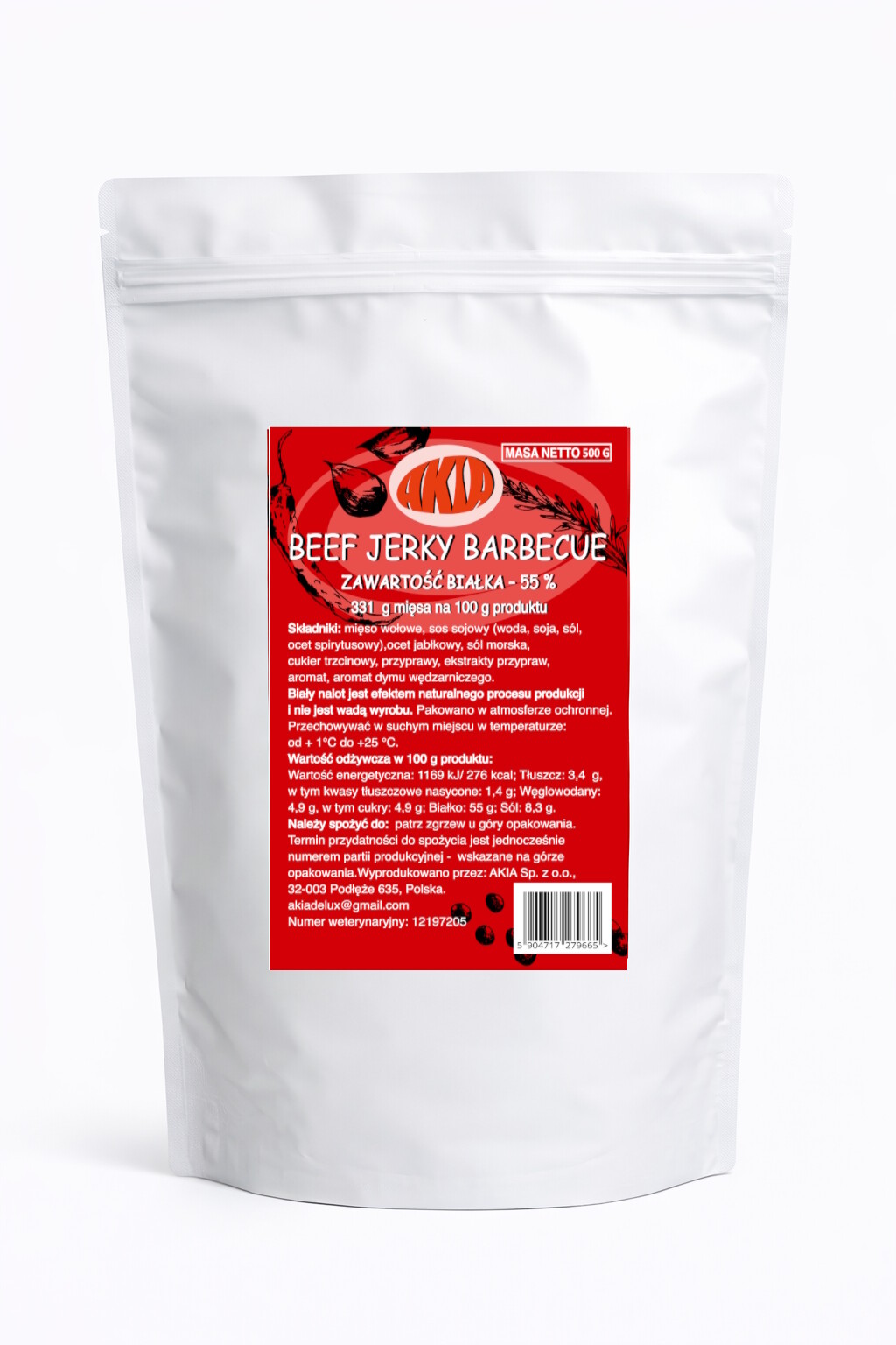 Akia Beef Jerky, sušené maso, sušené hovězí maso Barbecue, Bbq 500 G