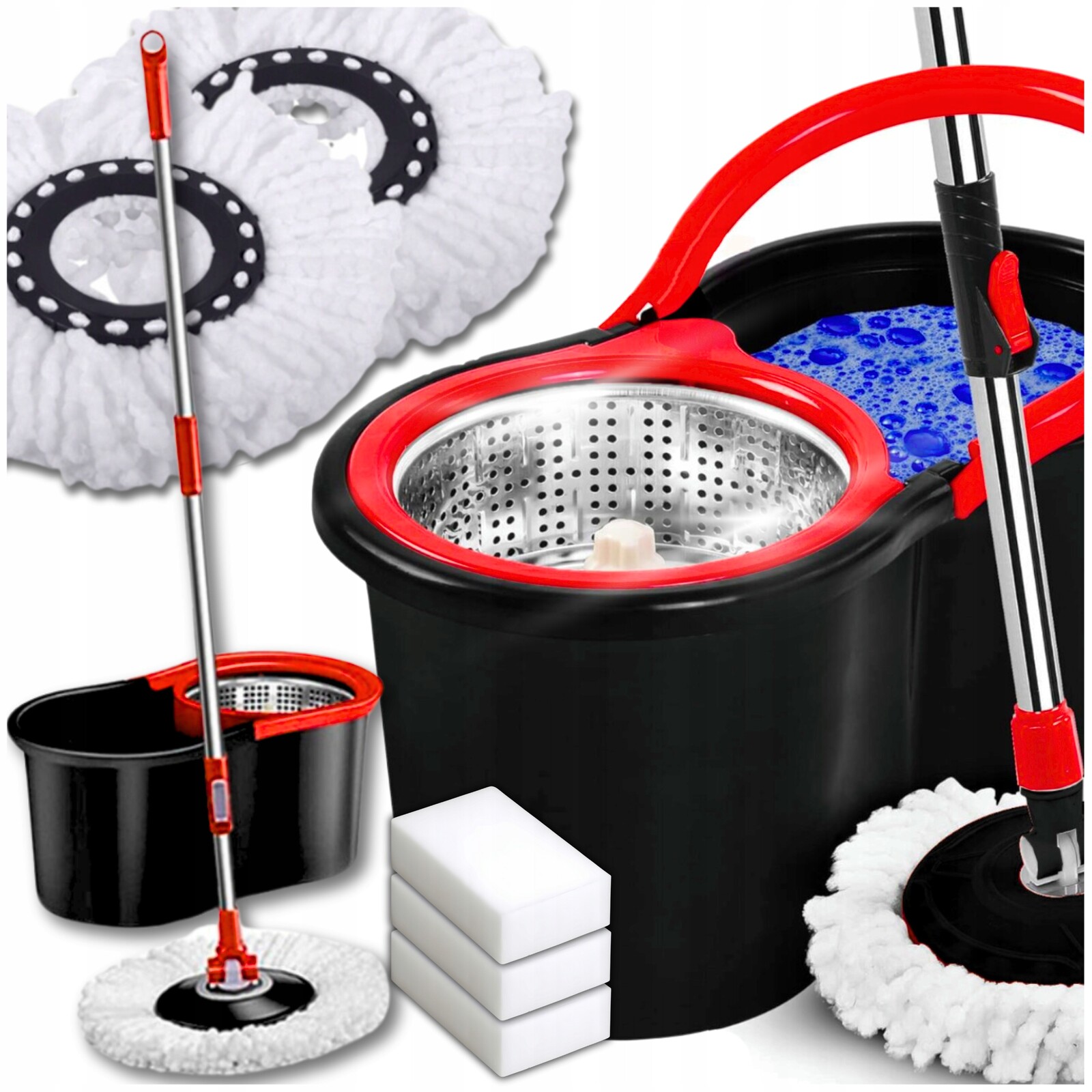Rotační Mop S Dvoukomorovým Kbelíkem, Podlahové Vložky Dárek Houbičky