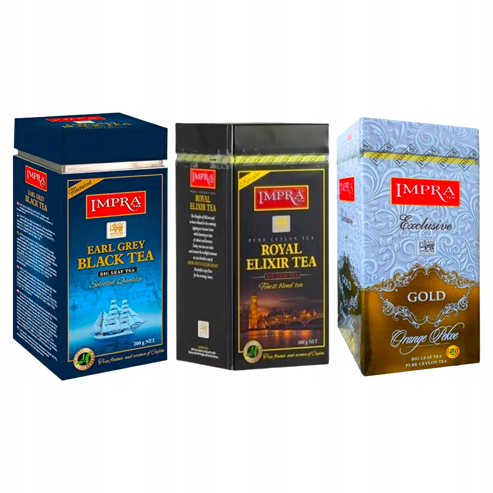 Sada 3 černých listových čajů Impra jako dárek v Plechovce 600 g