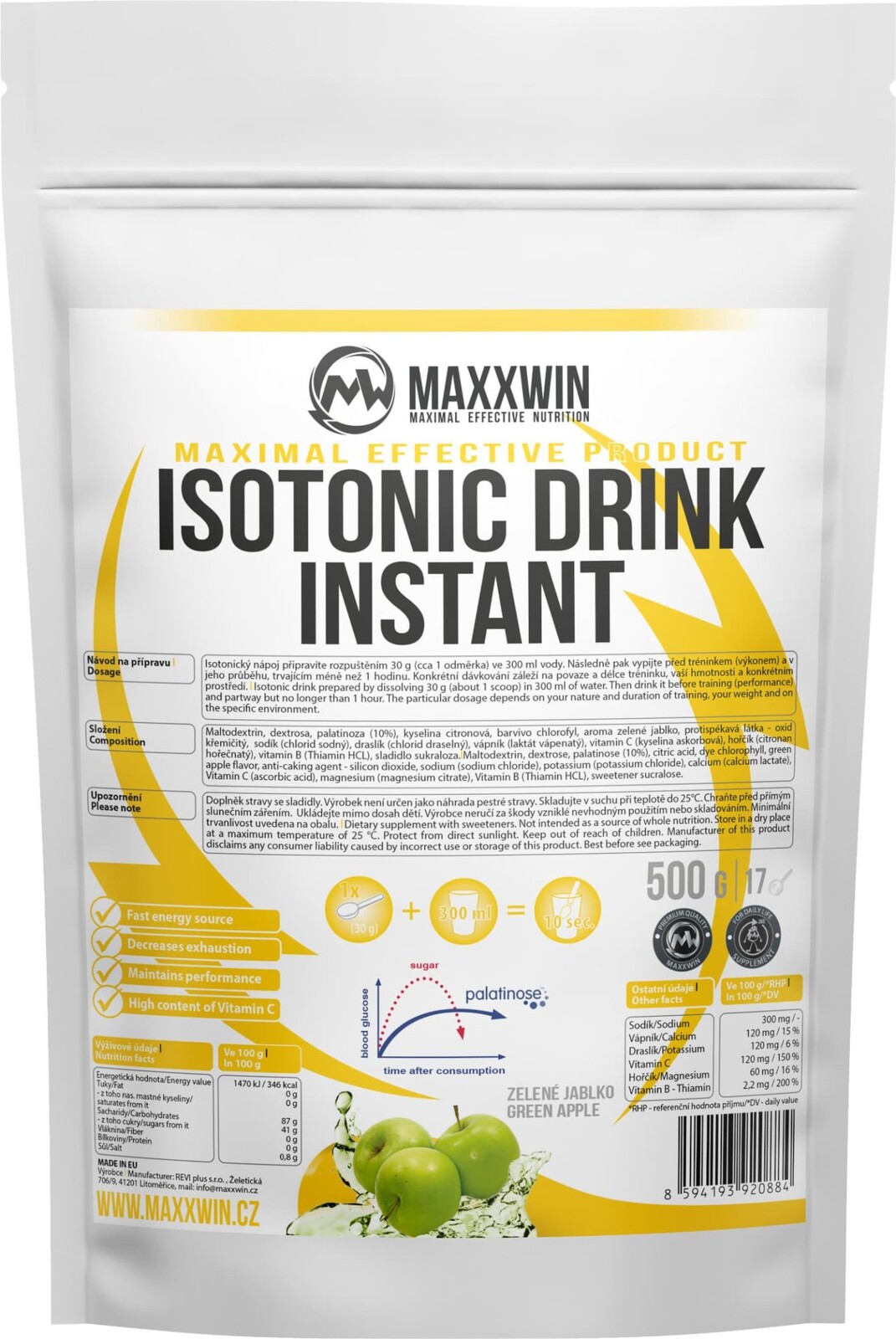 MAXXWIN Isotonic drink instant zelené jablko 500 g